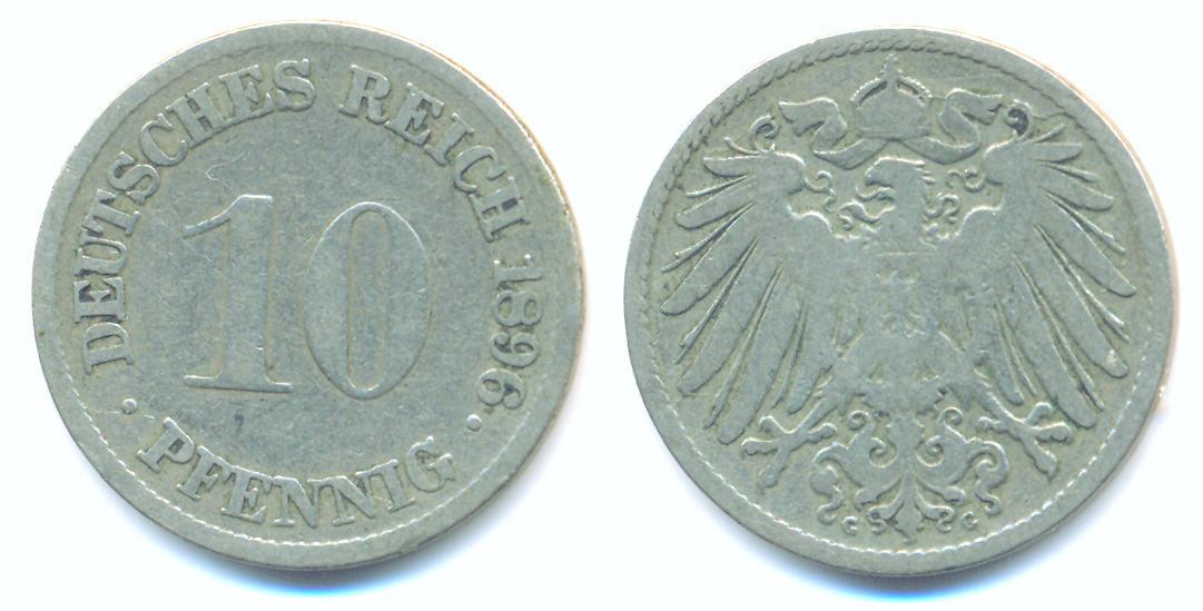 Foto Kaiserreich Kursmünzen: 10 Pfennig, 1896 G, foto 349776