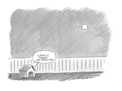 Foto Lámina giclée de primera calidad A thought bubble from a doghouse under a full moon says, 'I Really Should … - New Yorker Cartoon de Mick Stevens, 30x23 in. foto 826821