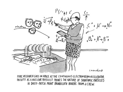 Foto Lámina giclée de primera calidad PURE RESEARCH GOES ON APACE AT THE CONTINUOUS-ELECTRON-BEAM-ACCELERATOR FA… - New Yorker Cartoon de Michael Crawford, 30x23 in. foto 620301
