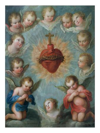 Foto Lámina giclée Sacred Heart of Jesus Surrounded by Angels, C.1775 (Oil on Canvas) de Jose de or Joseph Paez, 61x46 in. foto 677910