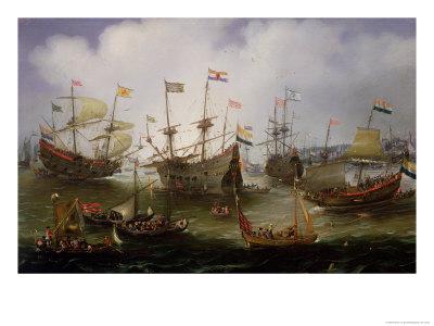Foto Lámina giclée The Return to Amsterdam of the Fleet of the Dutch East India Company in 1599 de Andries van Eertvelt, 61x46 in. foto 759749
