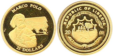 Foto Liberia 25 Dollars Marco Polo 0 7 Gramm Gold fein 2001 foto 502481