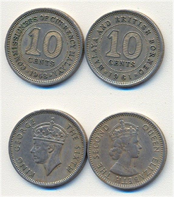 Foto Malaya + Brit Borneo 2 x 10 Cents ab 1948 foto 954349