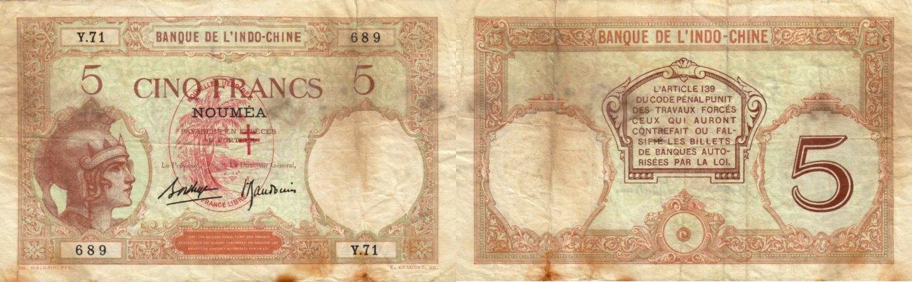 Foto New Hebrides 5 francs undated (1941)