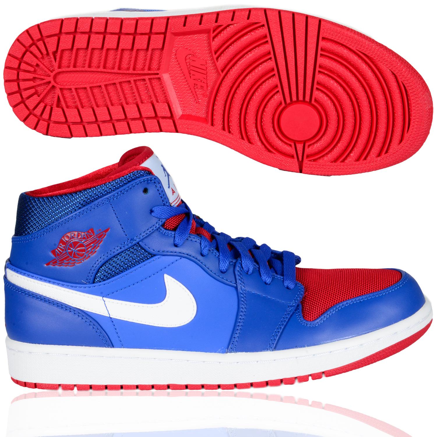 Foto Nike Shoe Air Jordan 1 Mid Hombres Zapatillas De Baloncesto Azul Rojo foto 289395