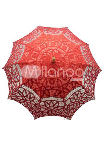 Foto Paraguas de madera mango boda de soporte de acero inoxidable algodón rojo foto 58208