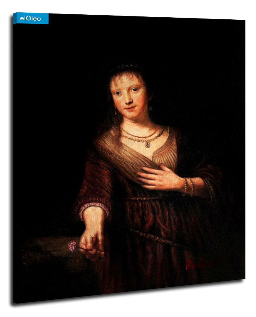 Foto Pintura al óleo Rembrandt Saskia mit einer Blume Ölgemälde 40x30 cm foto 398084