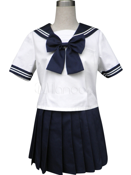 Foto Real azul manga corta uniforme marinero Escuela Traje Cosplay foto 374849