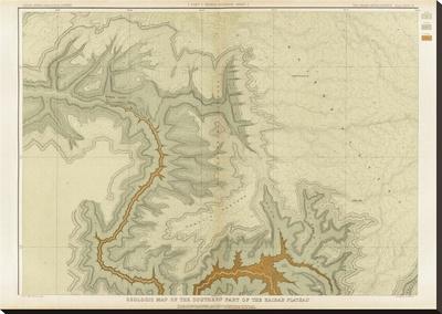 Foto Reproducción en lienzo de la lámina Grand Canyon: Geologic Map of the Southern Kaibab Plateau (Part I, North-West), c.1882 de Clarence E. Dutton, 79x112 in. foto 631472