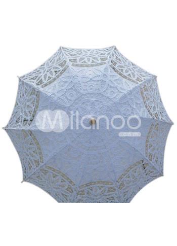 Foto Romántico blanco algodón soporte de acero inoxidable madera mango boda paraguas foto 58213