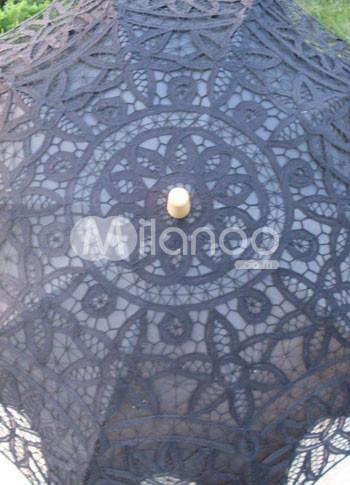 Foto Romanticismo negro Algodón soporte de acero inoxidable madera mango boda paraguas foto 58216
