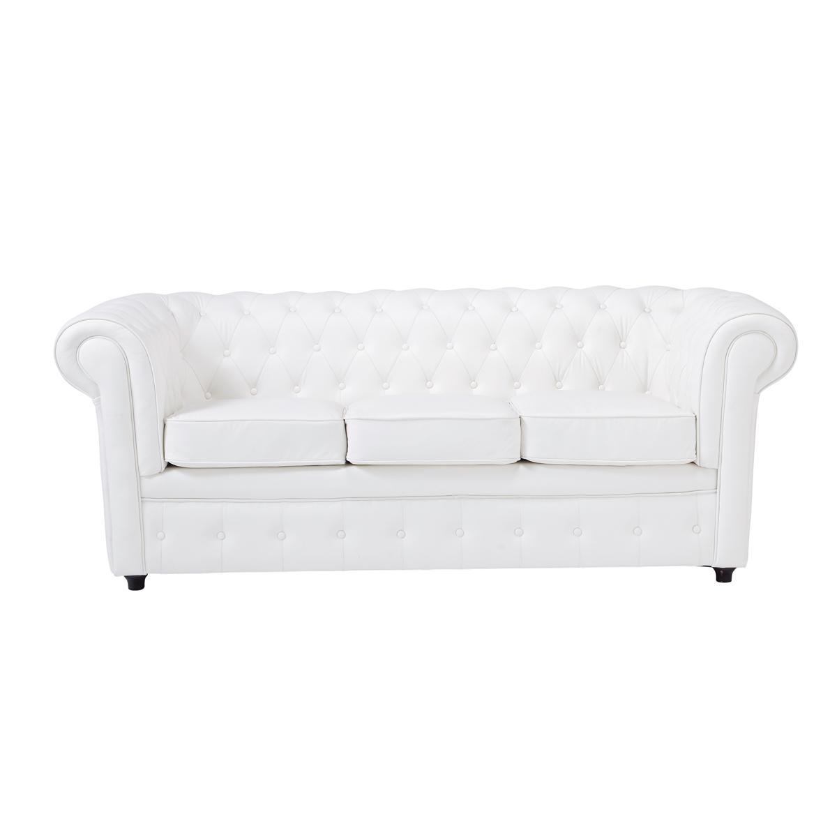 Foto Sofá de 3 plazas fijo acolchado aspecto cuero blanco Chesterfield foto 635465