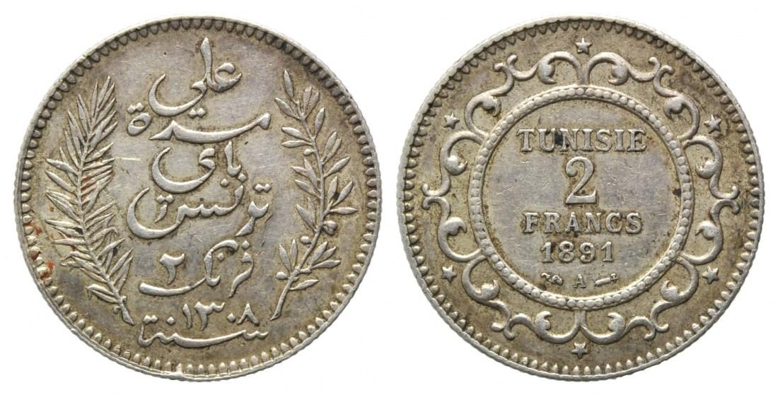 Foto Tunesien, 2 Francs 1891 A, Paris, foto 497180