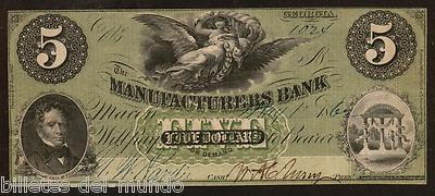 Foto United States Georgia Confederate Money Manufacturers Bank 5 Dollars 1864 Abnc foto 133044
