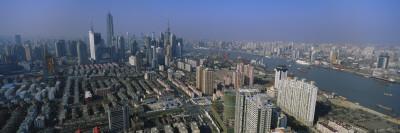 Foto Vinilos decorativos Aerial View of Buildings in a City, Pudong, Shanghai, China de Panoramic Images, 183x61 in. foto 805142
