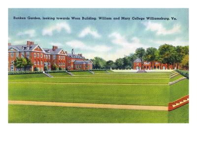 Foto Williamsburg, VA, William and Mary College View of the Sunken Garden, Wren Building - Laminas foto 517026