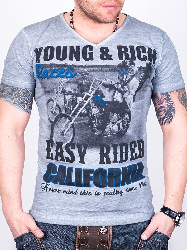 Foto Young & Rich Escote en V Camiseta – Gris - M foto 304608