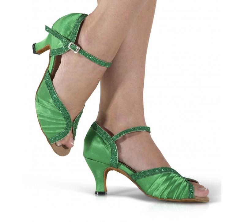 Foto Zapato de baile salón y latino peeptoe verde esmeralda con brillantina.